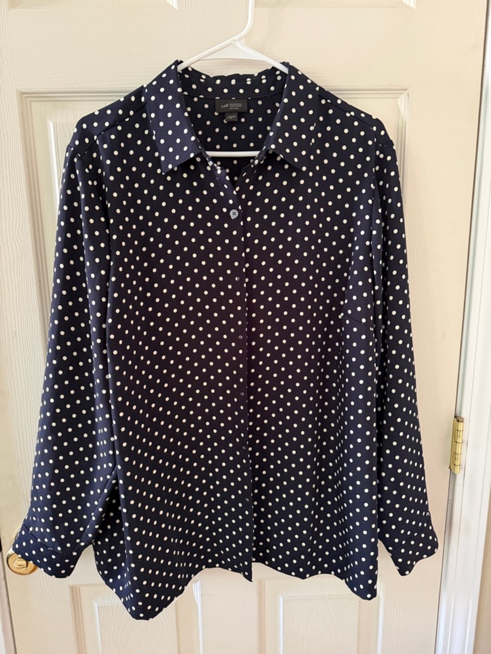 J. Jill Navy and White Polka Dot Button-Down Shirt - Picture 1 of 4